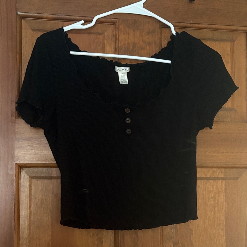 Bozzolo Black Crop Top with Button Detail
